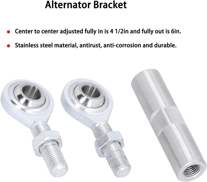 KooingTech Alternator Tensioning Rod, 2 1/2In Adjuster Tensioner Rod, Heim Joint Rod, Stainless Steel Alternator Bracket Diameter 5/8in Compatible with SBC BBC 350 454 Engine - Image 2